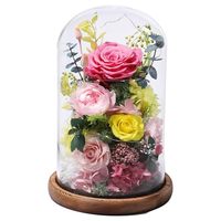 Lot de 3 roses éternelles de luxe sous cloche en verre avec base lumineuse LED, bleu et violet, pour décoration de mariage et de Saint-Valentin, fait main, longues