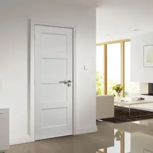 Puerta Interior Moderna Personalizada Precolgada Impermeable Estilo Shaker con Imprimación Blanca, Puertas de Madera Maciza de 3 Paneles para Dormitorio, Casa, Hotel, Apartamento - Product Image 4