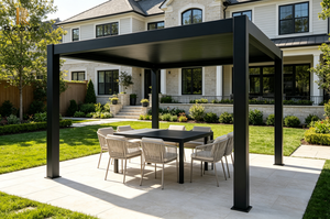 Pergola moderne en aluminium RKOVE RK-E2, auvent à lames rétractables, pavillon de patio extérieur, revêtement en poudre noire, rectangle, pour cour arrière - Product Image 2