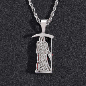 Stile Blues Hip Hop santa muerte Micro pieno di zircone cubico placcato in oro teschi di <span class=keywords><strong>falce</strong></span> <span class=keywords><strong>morte</strong></span> ciondolo per gli uomini gioielli - Product Image 5