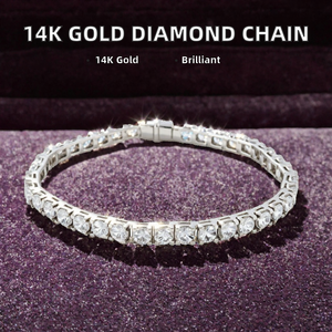 Chaîne tennis en or massif 14 carats avec diamants ronds brillants de 4 mm cultivés en laboratoire, certifiés, bracelet et jonc unisexe tendance, cadeau - Product Image 2