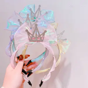 Arco de organza para cabelo com coroa, acessórios de princesa para cabelo de boa qualidade