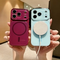 Étui magnétique de luxe couleur unie pour iPhone 18 17 16 15 14 Pro Max, coque arrière de protection antichoc en acrylique rigide + TPU avec grande fenêtre