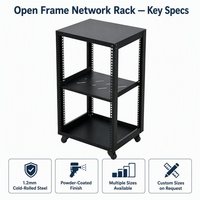 Baie de serveur à cadre ouvert 4 poteaux, rack pour équipement réseau en acier laminé à froid 19 pouces, hauteur U personnalisée, plans d'usine