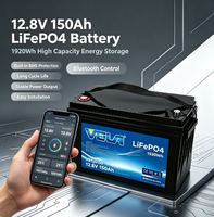 بطارية ليثيوم فوسفات الحديد (LiFePO4) صلبة 12.8 فولت 150 أمبير ساعة، تدوم 5000 دورة، للاستخدامات البحرية/القوارب والمركبات الكهربائية وتخزين الطاقة الشمسية مع تحكم بالبلوتوث