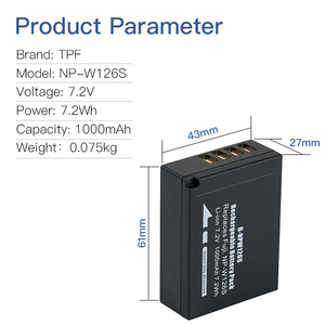 Batterie d'appareil photo au lithium rechargeable personnalisable en gros NP W126 W126S 1000mAh 7.2V pour <span class=keywords><strong>Fujifilm</strong></span> <span class=keywords><strong>XT20</strong></span> XT3 XT1 HS30EXR HS33EXR - Product Image 4