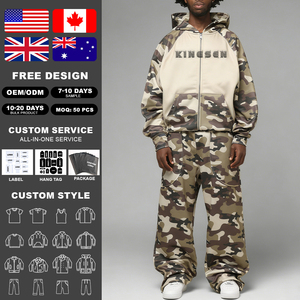 Street Style Warm Hoodie <b>Set</b> Camouflage Print 2 Piece Tracksuit Comfortable Zip Up Hoodie With Pants Factory Wholesale - Product Image 2