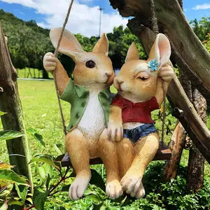 Wholesale Bunny Lover figurines Indoor Outdoor Garden Hanging handmade Rabbit statue Sculpture Decor Ornament for Backyard