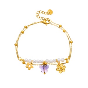 Floral Charm <b>Bracelet</b> For Women Double Layered Pearl Butterfly <b>Flower</b> Jewelry Gift Zinc Alloy B2131 - Product Image 5