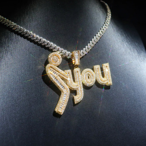 Pendentif personnalisé en argent sterling 925 avec moissanite, serti de baguettes VVS, plaqué or, style hip hop, pour homme et femme - Product Image 3