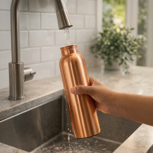Bouteille d'eau en cuivre réutilisable pour un stockage sain de l'eau, bouteille en métal anti-fuite pour la maison, le bureau, la salle de sport, les voyages et l'usage quotidien - Product Image 1