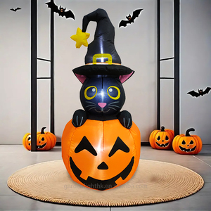 Calabaza Inflable de Halloween de 4 Pies Personalizada, Impermeable, con Gato, LED Integrado, Ecológica, Decoración para Fiestas en Interiores y Exteriores, Jardín, Patio, Estilo Encantado - Product Image 3