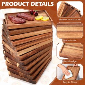 Assiette rectangulaire <span class=keywords><strong>en</strong></span> <span class=keywords><strong>bois</strong></span> d'acacia pour dîner, légumes, plats cuisinés, apéritifs, 8*12*1 pouce - Product Image 4