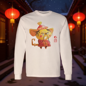 T-shirt à manches longues de qualité supérieure, signe du zodiaque chinois, année du Rat, horoscope animalier, sceau rouge - Product Image 3