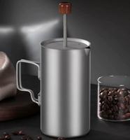 Cafetière à piston réutilisable en titane pur, à large ouverture, avec filtre à café et thé, portable pour le voyage, la maison, le camping en extérieur, grande capacité