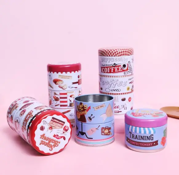 Set Mewah 3 "Penyimpanan Makanan Bulat Kotak Timah Biskuit/Hadiah Permen Kue Timah Kaleng Logam Coklat untuk Menyimpan Kue Kering Biskuit