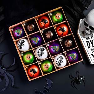 Set de Adornos Colgantes para Árbol de Halloween, Bolas Fantasma Pintadas con Efecto Galvanizado de 6cm, Decoración de Calabaza y Esqueleto Oscuro, para Exportación - Product Image 2