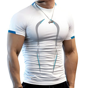 Conjunto Deportivo Personalizado al por Mayor para Hombre, Ropa Deportiva Informal de Verano con Estampado para Correr y Hacer Ejercicio, Camiseta Deportiva Ajustada para Gimnasio - Product Image 1