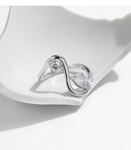 S925 Sterling <b>Silver</b> Twisted Open <b>Ring</b> With Round And Pear Cut Zircon Minimalist <b>Adjustable</b> Fashion Promise <b>Ring</b> For Women Daily - Product Image 2
