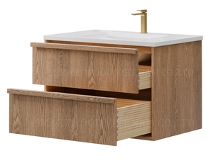 Modern Luxury Solid Wood Waterproof Hotel Use Bathroom Vanity <b>Wall</b>-<b>Mounted</b> <b>Cabinet</b> with Porcelain Basin - Product Image 3