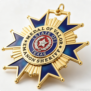 เหรียญรางวัลกีฬาแบบกำหนดเอง รูปดาว 3 มิติ ชุบโลหะ ตัดแบบไดคัท ชุบทองเคลือบแข็ง พร้อมริบบิ้นและเข็มกลัดแบบกำหนดเอง - Product Image 2