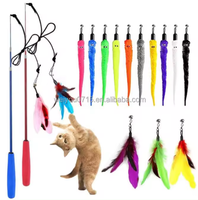 Desain baru hewan peliharaan interaktif warna-warni ukuran kustom dapat ditarik mainan kucing panjang bulu memancing batang Cacing