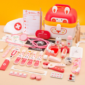 Lapin en bois <span class=keywords><strong>docteur</strong></span> Kit de jeu jeu de simulation ensemble d'outils boîte en plastique jeu médical Simulation jeu de simulation pour enfants garçons filles - Product Image 1