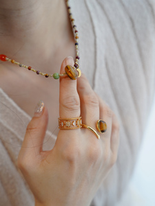Collier ras-de-cou unisexe JoJo Jewelry, perles <span class=keywords><strong>Miyuki</strong></span> tchèques, style bohème, <span class=keywords><strong>pendentif</strong></span> en pierre naturelle œil de tigre, plaqué or 14 carats - Product Image 2