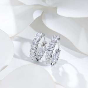 Silver Princess Cut Full Zircon Drop Earrings-Trendy Light Luxury Sparkly Jewelry for Party <b>Occasions</b> - Product Image 1