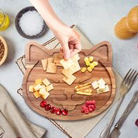 Plateau de service en bois pour fromage et charcuterie, décor chat mignon