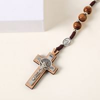 Collier Chapelet Catholique Perles 10mm Croix de Prière Jérusalem Bijoux en Bois Faits à la Main Transfrontaliers