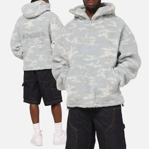 Men's Oversized Sherpa Fleece Hoodie <b>Zipped</b> <b>Hood</b> High Neck Pullover Warm Winter Streetwear Embroidered Custom Logo 100% - Product Image 5