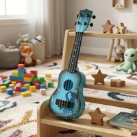 Wholesale Musical Instrument Children Toy Hollow Body 4 String Round Hole Silhouette Acoustic Ukulele for Music Learning