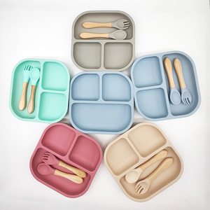 BPA Free Phthalate Free Silicone Baby Dinnerware <b>Set</b> Suction <b>Plate</b> Spoon Fork for Toddler Mealtime - Product Image 1