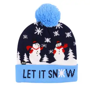 Baby Meisje Kerst Biologisch Katoen Emf Winter Beanie Rodelbak Pom Pom Hoeden Nieuw Geboren Baby Hoed Met Led