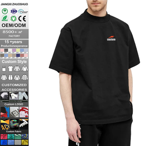 T-Shirt Personalizzata 280GSM in Cotone Pesante, Collo Alto, Vestibilità Oversize, Collo a Lupetto, Nera, Spalle Cadenti, Stile Vintage per <span class=keywords><strong>Uomo</strong></span> - Product Image 1