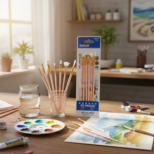 Set di pennelli in Nylon 6 pezzi per pittura acrilica ad acquerello di varie dimensioni capelli piatti bianco legno legno bianco albero di plastica - Product Image 3