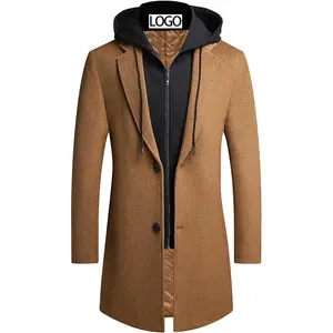 Manteau à capuche pour hommes trench-coat en laine pour hommes veste coupe-vent longue personnalisée