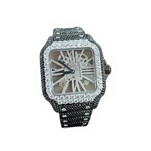 Reloj Automático de Lujo con Diamantes Moissanite VVS, Diseño Esqueleto Negro, Personalizado en Acero Inoxidable 'Bust'-Iced, Estilo Hip Hop Diver - Product Image 1