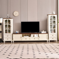 Meuble TV et Table Basse Modernes en Bois Massif avec Fonction de Rangement pour Appartement Compact, Tiroirs Verticaux, Mobilier de Salon