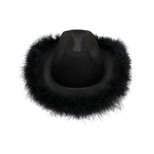 Sombreros de estilo occidental rosa para mujer y niña, sombrero de Fedora enrollado, sombrero de vaquero de playa con borde de pluma - Product Image 5