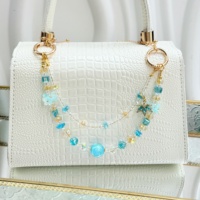 Cordon de téléphone esthétique bleu œil de chat avec perles, breloque de téléphone double brin en forme de fleur, joli ornement quotidien pour sac
