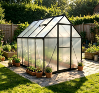 Serre de jardin extérieure moderne en aluminium facile à assembler, panneaux en polycarbonate, écologique, anti-rongeurs, revêtement poudré