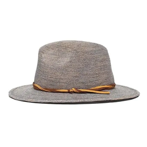 Breathable Wide Brim <b>Straw</b> <b>Fedora</b> for unisex, Classic Panama Sun Hat with Leather Trim, UV Protection Summer Hat for Travel - Product Image 5