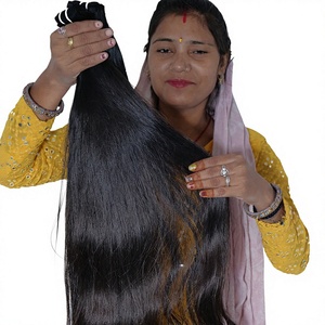 Extensiones de cabello humano virgen 100%, paquetes rectos de estilo ondulado Natural, precio de fábrica de templo indio, venta al por mayor, Color crudo, alto brillo - Product Image 1