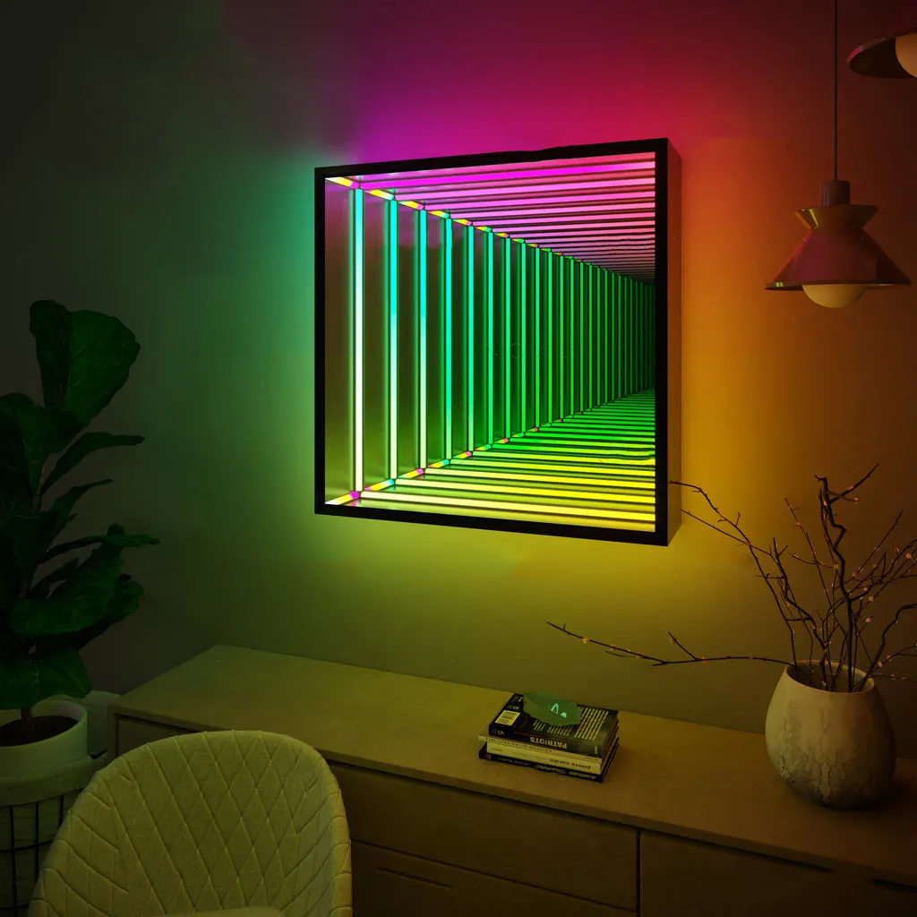 현대 분위기 RGB 색상 변경 LED 조명 50CM 실내 배경 장식용 사각 다층 매직 미러 벽 램프