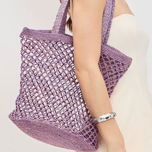 Bolso de playa de punto de ganchillo personalizado para mujer, tipo pescador, de malla, portátil, de un solo hombro, de rafia, para invierno, primavera y verano - Product Image 5