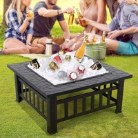 Table de foyer extérieur carrée en acier de 32 pouces pour patio, brasero de jardin pour barbecue, feu de camp et pique-nique
