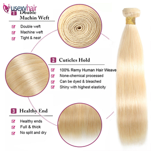 Mèches brésiliennes Remy lisses avec <span class=keywords><strong>Lace</strong></span> Closure transparente, blond miel 613, avec Closure, lots de 3 - Product Image 3