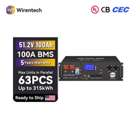 Baterai Rak Server Stok AS 5.12KWh 51.2V 100Ah UL1973 UL9540A CE CB Pengiriman Cepat Unit Siap Pakai Cadangan Tenaga Surya